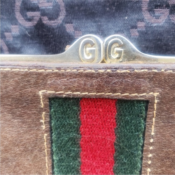 RARE Vintage 70s Gucci GG Sherry Line Bifold long Wallet Brown Leather - Picture 4 of 11